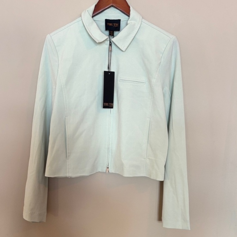 Truth By Republic light sage full zip up pocket lined collard jacket coat NWT M